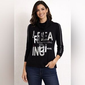 DOLCEZZA Black Graphic top with Silver Accents NWT